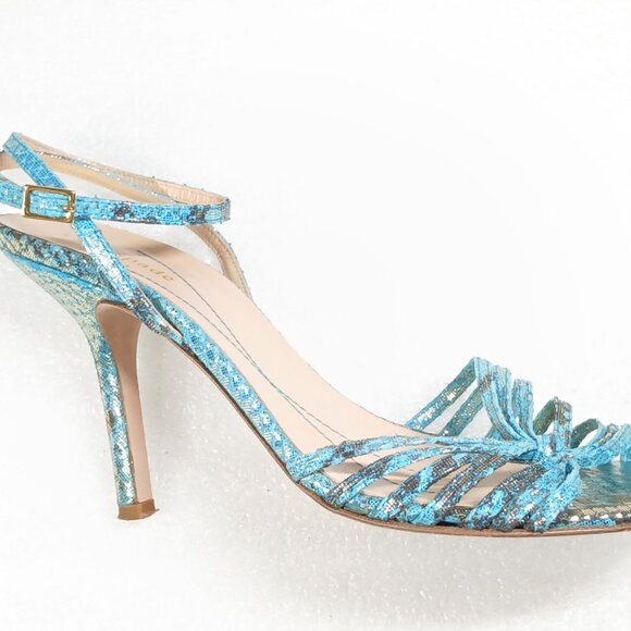 Kate Spade NY Teal Snakeskin Print Metallic Strappy Pumps Heels Size 8 VGUC - Picture 4 of 16